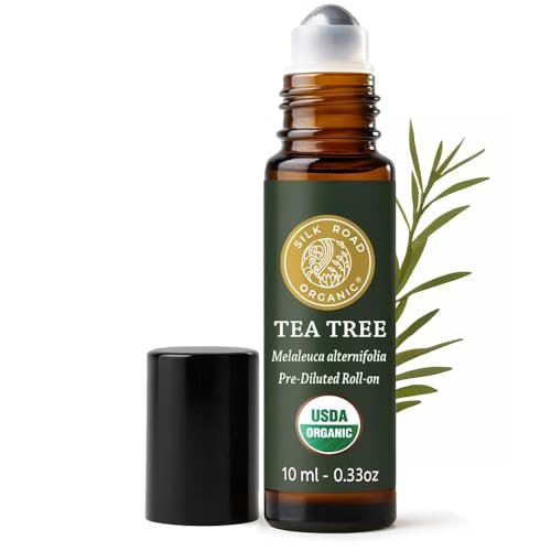 Silk Road Organic Bio Teebaumöl Roll-On für gesunde, klare Haut, Nagel- und Fußpflege – 100 % rein, USDA-zertifiziert, 10 ml
