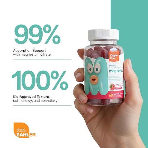 Zahler Chapter One Magnesium Gummies für Kinder – Beruhigende Gummibärchen zur Unterstützung der Muskelfunktion – Koscher, laktosefrei & glutenfrei – Himbeergeschmack, 60 Stück