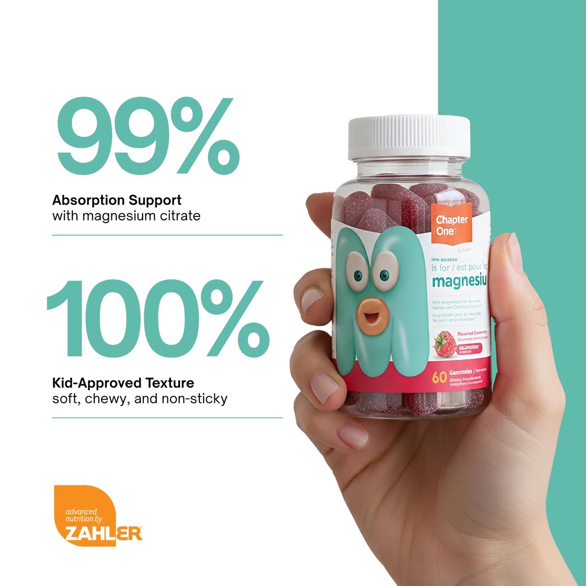 Zahler Chapter One Magnesium Gummies für Kinder – Beruhigende Gummibärchen zur Unterstützung der Muskelfunktion – Koscher, laktosefrei & glutenfrei – Himbeergeschmack, 60 Stück