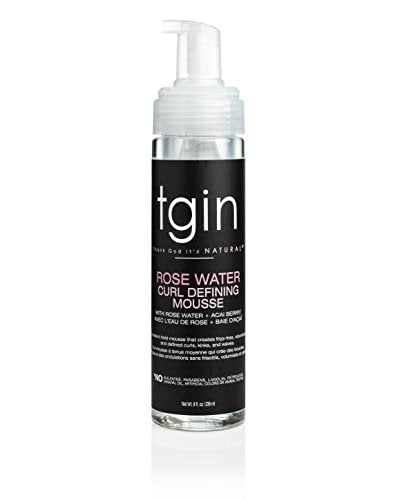 tgin Rosenwasser Locken-Mousse – Lockenprodukte mit leichtem Halt – Feuchtigkeitsspendend & Definition ohne Knittern – Ohne Parabene & Sulfate – 237 ml