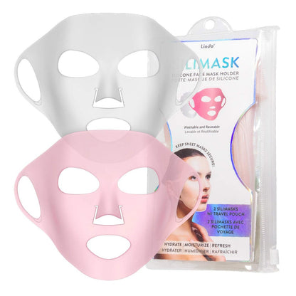 Lindo Silimask Wiederverwendbare Silikon-Gesichtsmaske für Tuchmasken – Inklusive Reisetasche (2er-Pack)
