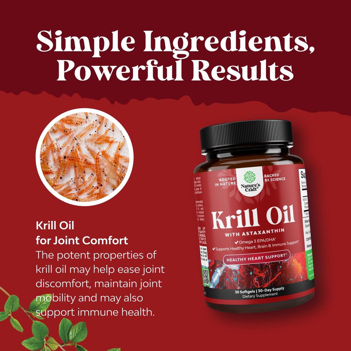 Krill Omega 3 Fischöl Softgels - Konzentriertes Krill EPA & DHA Fischöl Omega 3 Nahrungsergänzung für Frauen & Männer zur Unterstützung des Immunsystems, Gehirn- & Herzgesundheit - Aufstoßfreie Fettsäuren Kapseln - 30 Stück