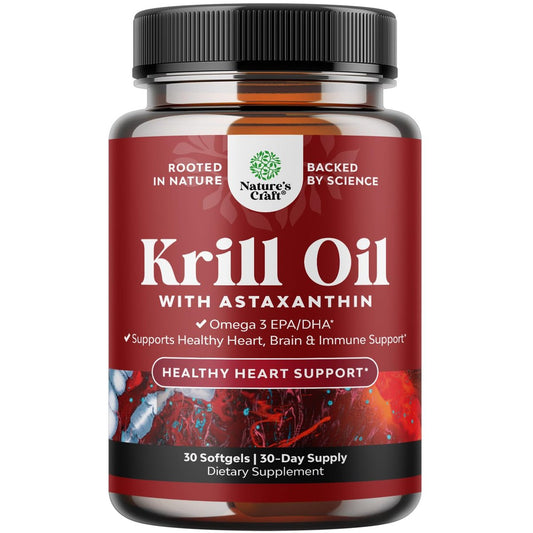 Krill Omega 3 Fischöl Softgels - Konzentriertes Krill EPA & DHA Fischöl Omega 3 Nahrungsergänzung für Frauen & Männer zur Unterstützung des Immunsystems, Gehirn- & Herzgesundheit - Aufstoßfreie Fettsäuren Kapseln - 30 Stück