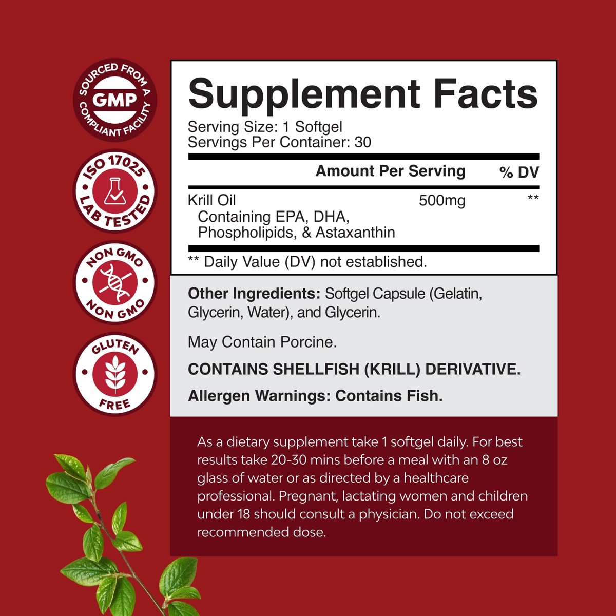 Krill Omega 3 Fischöl Softgels - Konzentriertes Krill EPA & DHA Fischöl Omega 3 Nahrungsergänzung für Frauen & Männer zur Unterstützung des Immunsystems, Gehirn- & Herzgesundheit - Aufstoßfreie Fettsäuren Kapseln - 30 Stück