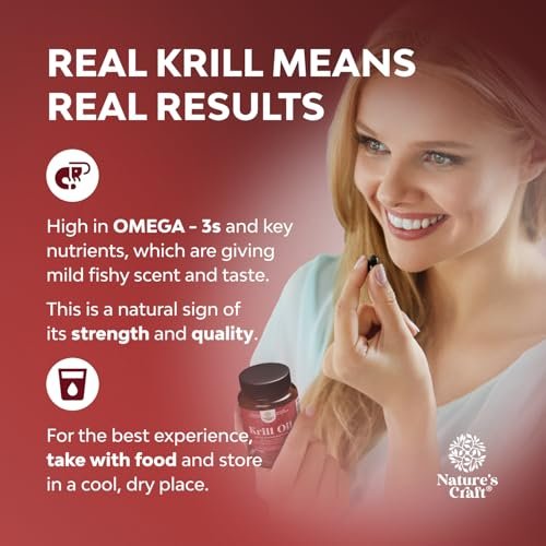 Krill Omega 3 Fischöl Softgels - Konzentriertes Krill EPA & DHA Fischöl Omega 3 Nahrungsergänzung für Frauen & Männer zur Unterstützung des Immunsystems, Gehirn- & Herzgesundheit - Aufstoßfreie Fettsäuren Kapseln - 30 Stück