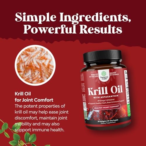 Krill Omega 3 Fischöl Softgels - Konzentriertes Krill EPA & DHA Fischöl Omega 3 Nahrungsergänzung für Frauen & Männer zur Unterstützung des Immunsystems, Gehirn- & Herzgesundheit - Aufstoßfreie Fettsäuren Kapseln - 30 Stück