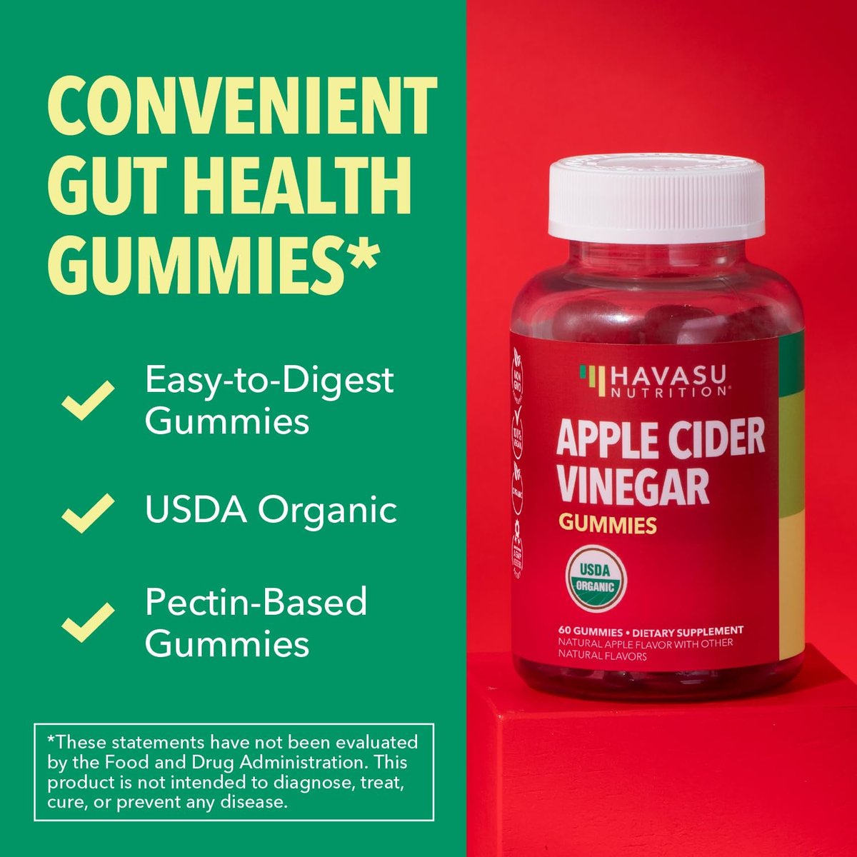 Apfelessig Gummis – Bio ACV Vitamine für Verdauungsgesundheit, Stoffwechsel & Darmunterstützung – 60 Stück – Vegan, Nicht-GVO, Glutenfrei – Köstlicher Geschmack ohne beißende Note – 1 Monatsvorrat