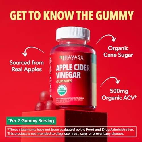 Apfelessig Gummis – Bio ACV Vitamine für Verdauungsgesundheit, Stoffwechsel & Darmunterstützung – 60 Stück – Vegan, Nicht-GVO, Glutenfrei – Köstlicher Geschmack ohne beißende Note – 1 Monatsvorrat