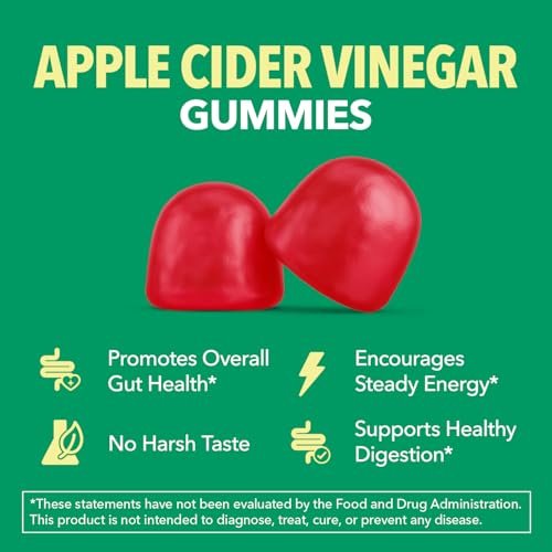 Apfelessig Gummis – Bio ACV Vitamine für Verdauungsgesundheit, Stoffwechsel & Darmunterstützung – 60 Stück – Vegan, Nicht-GVO, Glutenfrei – Köstlicher Geschmack ohne beißende Note – 1 Monatsvorrat