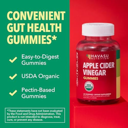 Apfelessig Gummis – Bio ACV Vitamine für Verdauungsgesundheit, Stoffwechsel & Darmunterstützung – 60 Stück – Vegan, Nicht-GVO, Glutenfrei – Köstlicher Geschmack ohne beißende Note – 1 Monatsvorrat