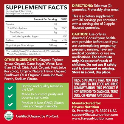 Apfelessig Gummis – Bio ACV Vitamine für Verdauungsgesundheit, Stoffwechsel & Darmunterstützung – 60 Stück – Vegan, Nicht-GVO, Glutenfrei – Köstlicher Geschmack ohne beißende Note – 1 Monatsvorrat