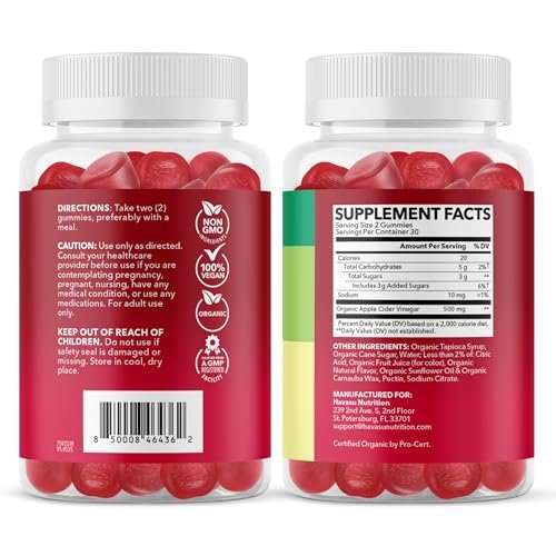 Apfelessig Gummis – Bio ACV Vitamine für Verdauungsgesundheit, Stoffwechsel & Darmunterstützung – 60 Stück – Vegan, Nicht-GVO, Glutenfrei – Köstlicher Geschmack ohne beißende Note – 1 Monatsvorrat