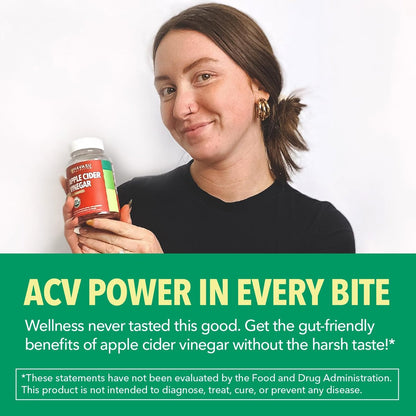 Apfelessig Gummis – Bio ACV Vitamine für Verdauungsgesundheit, Stoffwechsel & Darmunterstützung – 60 Stück – Vegan, Nicht-GVO, Glutenfrei – Köstlicher Geschmack ohne beißende Note – 1 Monatsvorrat