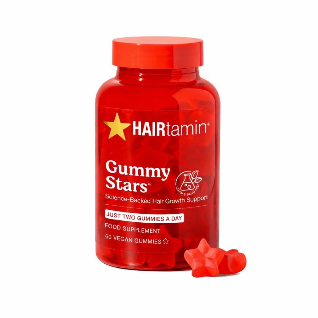 HAIRtamin Vegan Gummy Stars Haar Vitamine | Nicht-GMO | Allnatürliche Biotin Vitamin Gummis für Haare, Haut & Nägel | Multivitamin Ergänzung für gesundes Aussehen
