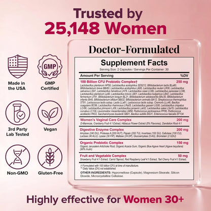Wholesome Wellness Dr. Formulated Rohprobiotika für Frauen 100 Milliarden KBE Kapseln mit Präbiotika, Verdauungsenzymen, für Erwachsene, haltbares Nahrungsergänzungsmittel