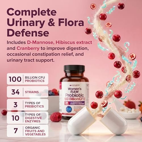 Wholesome Wellness Dr. Formulated Rohprobiotika für Frauen 100 Milliarden KBE Kapseln mit Präbiotika, Verdauungsenzymen, für Erwachsene, haltbares Nahrungsergänzungsmittel