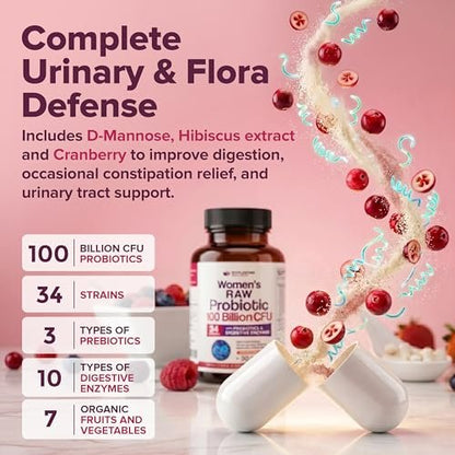 Wholesome Wellness Dr. Formulated Rohprobiotika für Frauen 100 Milliarden KBE Kapseln mit Präbiotika, Verdauungsenzymen, für Erwachsene, haltbares Nahrungsergänzungsmittel