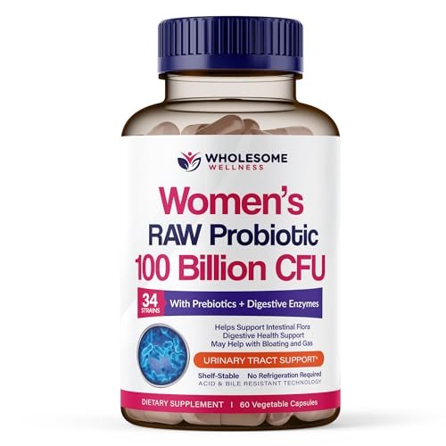 Wholesome Wellness Dr. Formulated Rohprobiotika für Frauen 100 Milliarden KBE Kapseln mit Präbiotika, Verdauungsenzymen, für Erwachsene, haltbares Nahrungsergänzungsmittel