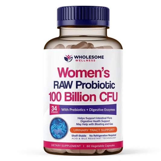 Wholesome Wellness Dr. Formulated Rohprobiotika für Frauen 100 Milliarden KBE Kapseln mit Präbiotika, Verdauungsenzymen, für Erwachsene, haltbares Nahrungsergänzungsmittel