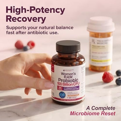 Wholesome Wellness Dr. Formulated Rohprobiotika für Frauen 100 Milliarden KBE Kapseln mit Präbiotika, Verdauungsenzymen, für Erwachsene, haltbares Nahrungsergänzungsmittel
