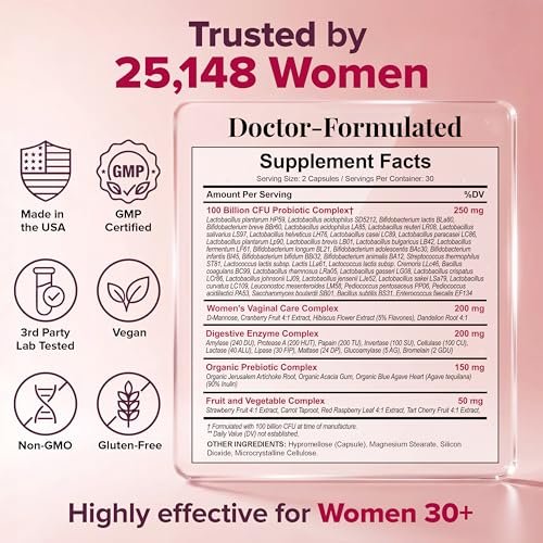 Wholesome Wellness Dr. Formulated Rohprobiotika für Frauen 100 Milliarden KBE Kapseln mit Präbiotika, Verdauungsenzymen, für Erwachsene, haltbares Nahrungsergänzungsmittel