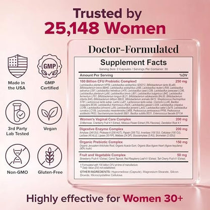 Wholesome Wellness Dr. Formulated Rohprobiotika für Frauen 100 Milliarden KBE Kapseln mit Präbiotika, Verdauungsenzymen, für Erwachsene, haltbares Nahrungsergänzungsmittel