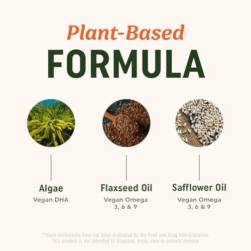 Omega 3-6-9 + DHA Gummis | Pflanzliche Triple-Omegas aus Algen, Leinsamen & Distelöl | 50 mg DHA | Vegetarisch, Nicht-GVO, Glutenfrei, Essentielle Fettsäuren für Erwachsene | 60 Gummis