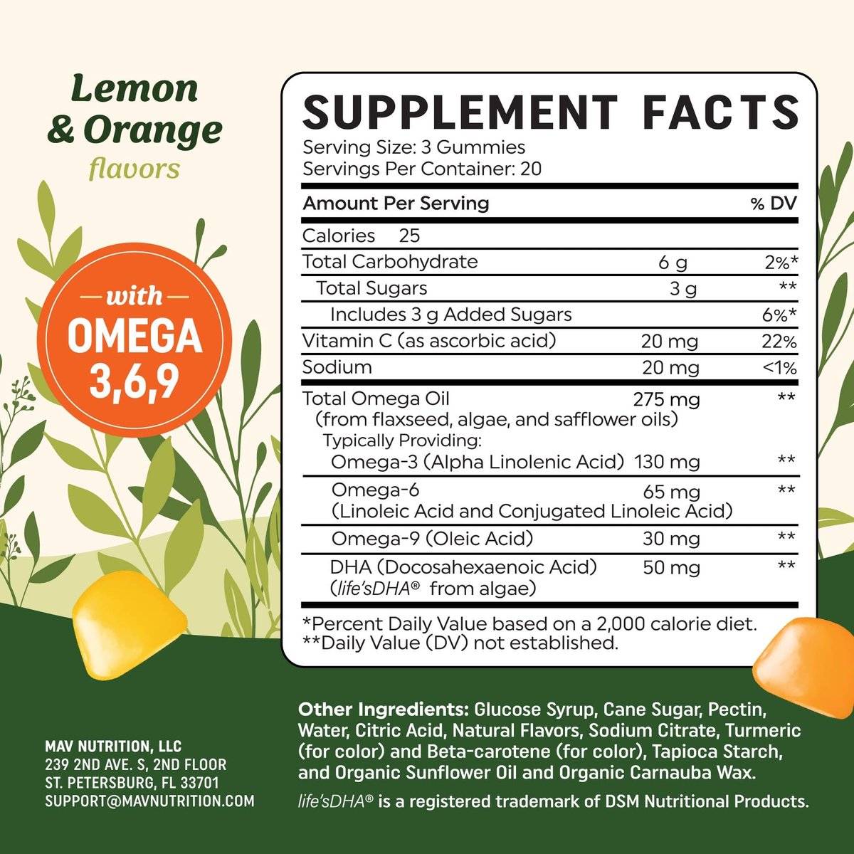 Omega 3-6-9 + DHA Gummis | Pflanzliche Triple-Omegas aus Algen, Leinsamen & Distelöl | 50 mg DHA | Vegetarisch, Nicht-GVO, Glutenfrei, Essentielle Fettsäuren für Erwachsene | 60 Gummis