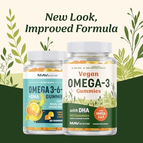 Omega 3-6-9 + DHA Gummis | Pflanzliche Triple-Omegas aus Algen, Leinsamen & Distelöl | 50 mg DHA | Vegetarisch, Nicht-GVO, Glutenfrei, Essentielle Fettsäuren für Erwachsene | 60 Gummis