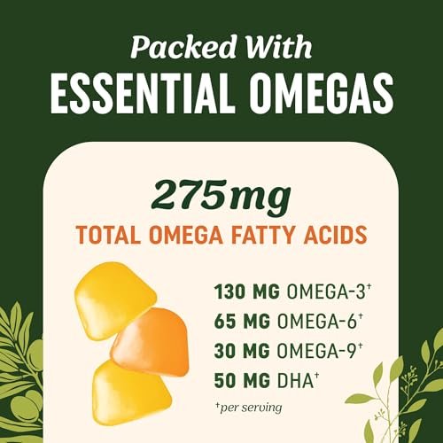 Omega 3-6-9 + DHA Gummis | Pflanzliche Triple-Omegas aus Algen, Leinsamen & Distelöl | 50 mg DHA | Vegetarisch, Nicht-GVO, Glutenfrei, Essentielle Fettsäuren für Erwachsene | 60 Gummis