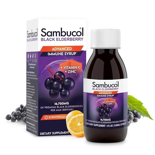 Sambucol Advanced Holunderbeeren Sirup – Mit Zink und Vitamin C für Erwachsene, Immununterstützung, Hoher Antioxidantiengehalt, Glutenfrei – 118 ml