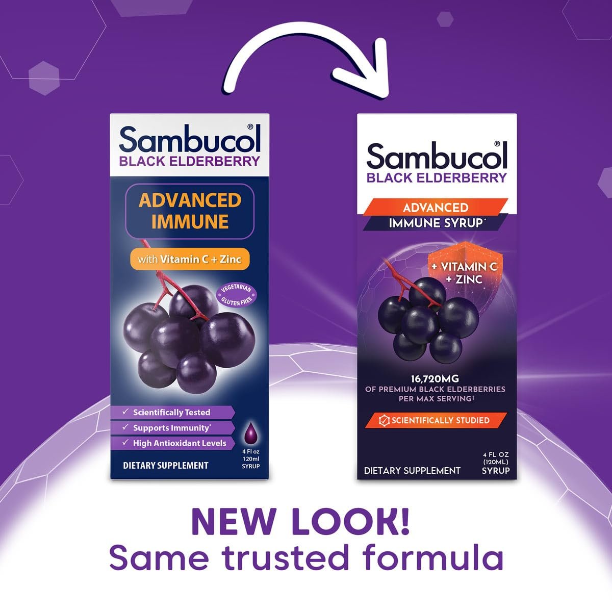 Sambucol Advanced Holunderbeeren Sirup – Mit Zink und Vitamin C für Erwachsene, Immununterstützung, Hoher Antioxidantiengehalt, Glutenfrei – 118 ml