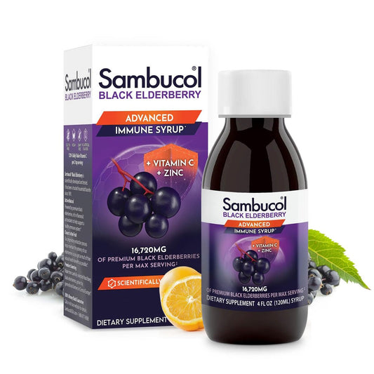 Sambucol Advanced Holunderbeeren Sirup – Mit Zink und Vitamin C für Erwachsene, Immununterstützung, Hoher Antioxidantiengehalt, Glutenfrei – 118 ml