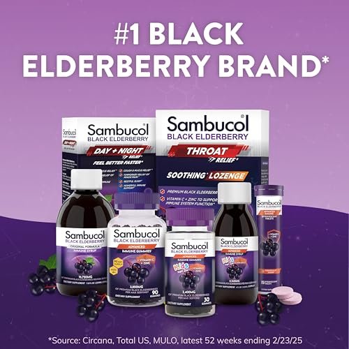 Sambucol Advanced Holunderbeeren Sirup – Mit Zink und Vitamin C für Erwachsene, Immununterstützung, Hoher Antioxidantiengehalt, Glutenfrei – 118 ml
