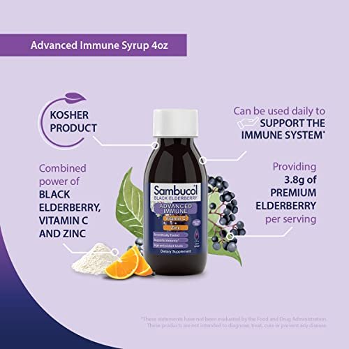 Sambucol Advanced Holunderbeeren Sirup – Mit Zink und Vitamin C für Erwachsene, Immununterstützung, Hoher Antioxidantiengehalt, Glutenfrei – 118 ml