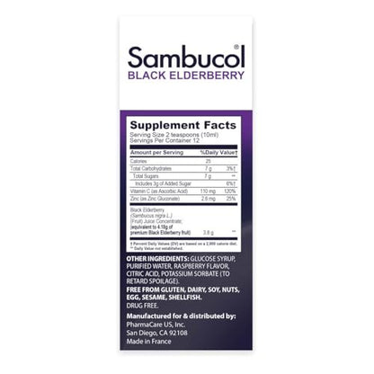Sambucol Advanced Holunderbeeren Sirup – Mit Zink und Vitamin C für Erwachsene, Immununterstützung, Hoher Antioxidantiengehalt, Glutenfrei – 118 ml