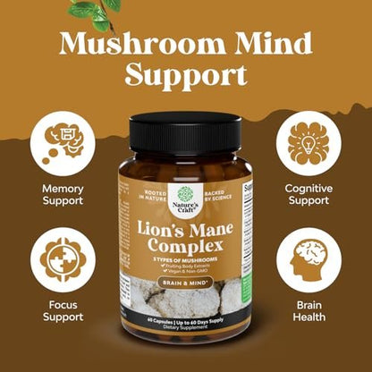 Advanced Lions Mähnenpilz Komplex – Kapseln mit Reishi, Chaga, Maitake & Shiitake für Gehirngesundheit, Gedächtnis & Fokus – Nootropikum für geistige Klarheit – 60 Kapseln