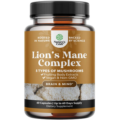 Advanced Lions Mähnenpilz Komplex – Kapseln mit Reishi, Chaga, Maitake & Shiitake für Gehirngesundheit, Gedächtnis & Fokus – Nootropikum für geistige Klarheit – 60 Kapseln