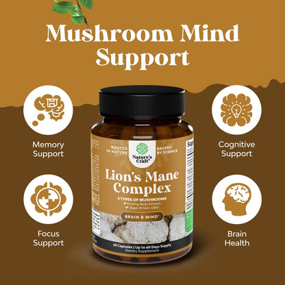 Advanced Lions Mähnenpilz Komplex – Kapseln mit Reishi, Chaga, Maitake & Shiitake für Gehirngesundheit, Gedächtnis & Fokus – Nootropikum für geistige Klarheit – 60 Kapseln