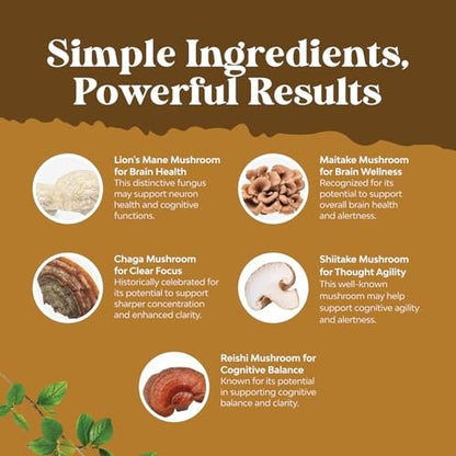Advanced Lions Mähnenpilz Komplex – Kapseln mit Reishi, Chaga, Maitake & Shiitake für Gehirngesundheit, Gedächtnis & Fokus – Nootropikum für geistige Klarheit – 60 Kapseln