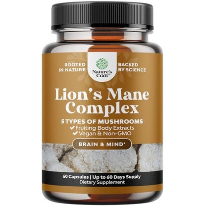 Advanced Lions Mähnenpilz Komplex – Kapseln mit Reishi, Chaga, Maitake & Shiitake für Gehirngesundheit, Gedächtnis & Fokus – Nootropikum für geistige Klarheit – 60 Kapseln