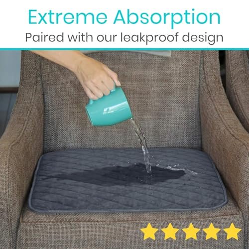Sures Wasserdichte Inkontinenz-Stuhlauflagen (56 x 53 cm) – Waschbarer, saugfähiger Sitzschutz für Bett, Auto, Rollstuhl & Sessel (Grau, 1 Packung)
