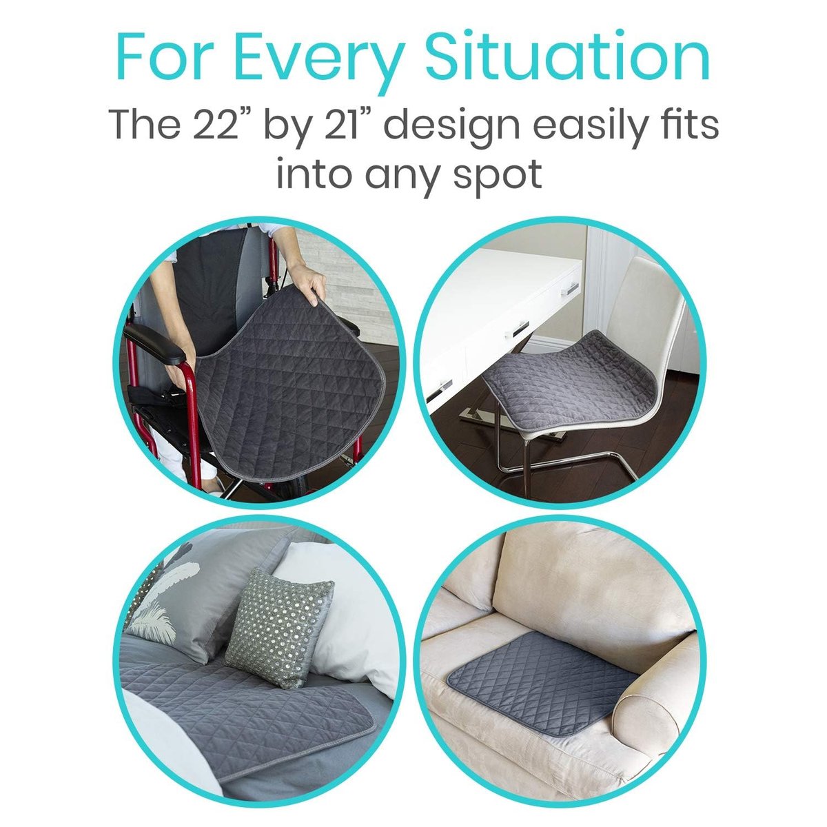 Sures Wasserdichte Inkontinenz-Stuhlauflagen (56 x 53 cm) – Waschbarer, saugfähiger Sitzschutz für Bett, Auto, Rollstuhl & Sessel (Grau, 1 Packung)