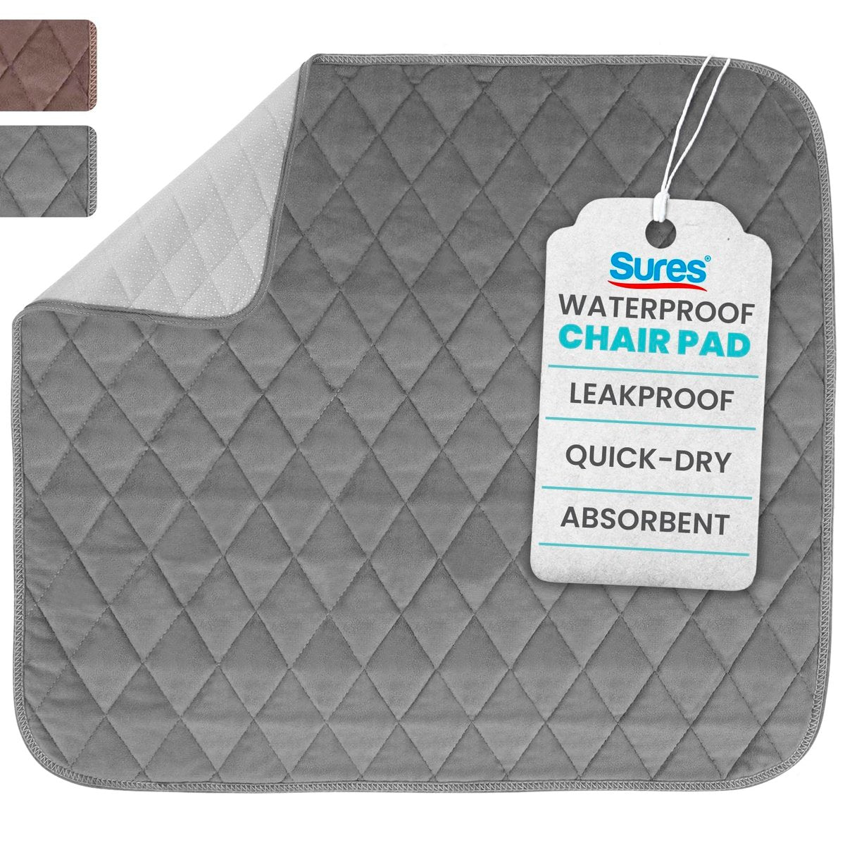 Sures Wasserdichte Inkontinenz-Stuhlauflagen (56 x 53 cm) – Waschbarer, saugfähiger Sitzschutz für Bett, Auto, Rollstuhl & Sessel (Grau, 1 Packung)