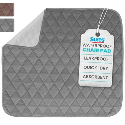 Sures Wasserdichte Inkontinenz-Stuhlauflagen (56 x 53 cm) – Waschbarer, saugfähiger Sitzschutz für Bett, Auto, Rollstuhl & Sessel (Grau, 1 Packung)