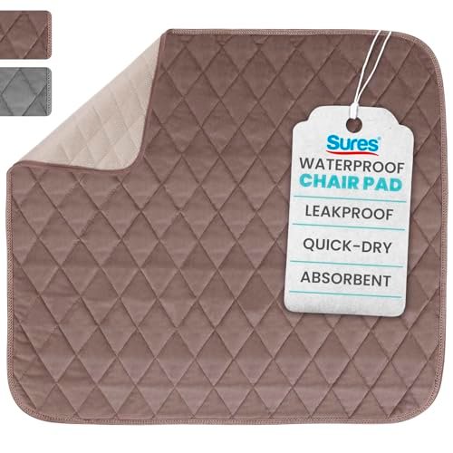 Sures Wasserdichte Inkontinenz-Stuhlauflagen (56 x 53 cm) - Waschbarer, Wasserdichter Sitzschoner - Stuhlschoner Sitzbezug - Saugfähige Unterlage für Bett, Sitz, Auto, Rollstuhl & Sessel (Braun, 1 Packung)