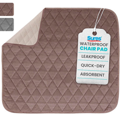 Sures Wasserdichte Inkontinenz-Stuhlauflagen (56 x 53 cm) - Waschbarer, Wasserdichter Sitzschoner - Stuhlschoner Sitzbezug - Saugfähige Unterlage für Bett, Sitz, Auto, Rollstuhl & Sessel (Braun, 1 Packung)