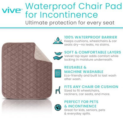 Sures Wasserdichte Inkontinenz-Stuhlauflagen (56 x 53 cm) - Waschbarer, Wasserdichter Sitzschoner - Stuhlschoner Sitzbezug - Saugfähige Unterlage für Bett, Sitz, Auto, Rollstuhl & Sessel (Braun, 1 Packung)