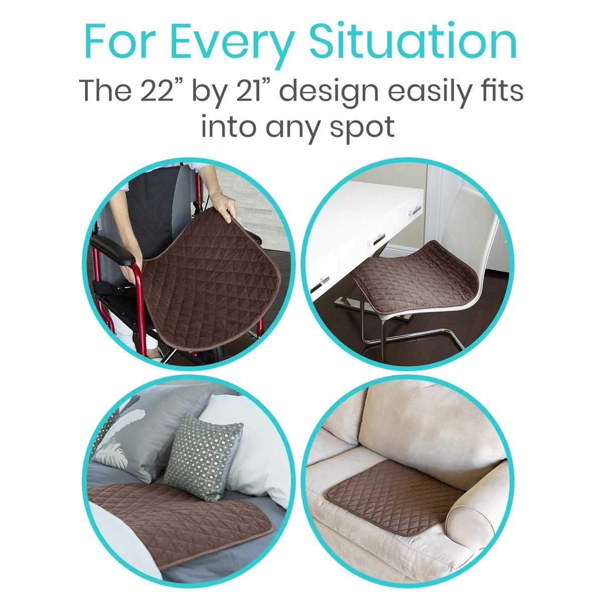Sures Wasserdichte Inkontinenz-Stuhlauflagen (56 x 53 cm) - Waschbarer, Wasserdichter Sitzschoner - Stuhlschoner Sitzbezug - Saugfähige Unterlage für Bett, Sitz, Auto, Rollstuhl & Sessel (Braun, 1 Packung)