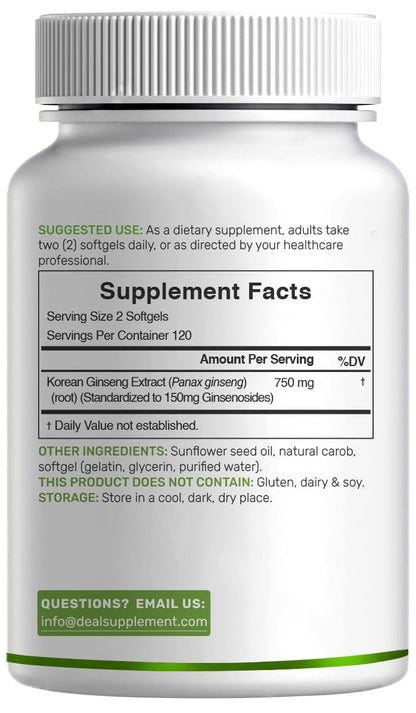 DEAL SUPPLEMENT Koreanischer Roter Panax Ginseng Wurzelextrakt, 240 Weichkapseln